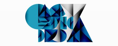 Soyut geometrik bileşim. Mavi şekiller üst üste binerek dinamik görsel efekt yaratır. Modern tasarım, temiz çizgiler, minimalist estetik.