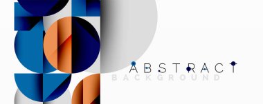 Geometrik şekiller, mavi, turuncu renkler modern soyut arkaplan oluşturur. Minimalist tasarım, temiz çizgiler, gradyanlar mevcut..