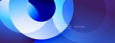 Soyut mavi arkaplan. Üst üste binen daireler dinamik görsel efekt yaratır. Modern tasarım elementleri teknoloji ve yenilik öneriyor.