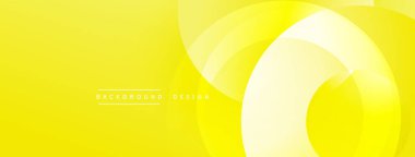 Parlak sarı soyut arka plan. Üst üste binen daireler dinamik görsel efekt yaratır. Sancaklar ve başlıklar için modern tasarım uygun.