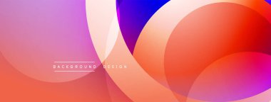 Soyut renkli arkaplan. Üst üste binen daireler canlı gradyanlar, pembeler, portakallar, morlar yaratır. Dijital projeler için modern tasarım ögesi.