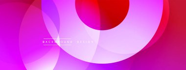 Soyut pembe, mor, kırmızı gradyanlar. Üst üste binen daireler dinamik görsel akış yaratır. Modern tasarım ögesi.