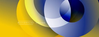 Soyut geometrik şekiller çakışıyor. Sarı, mavi gradyanlar modern tasarım yaratır. Minimalist tarz, temiz çizgiler, canlı renkler sunar.