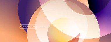 Soyut tasarım özellikleri üst üste binen daireler, gradyanlar. Sıcak renkler baskın gelir, modern görsel efekt yaratır. Yumuşak geçişler mevcut.