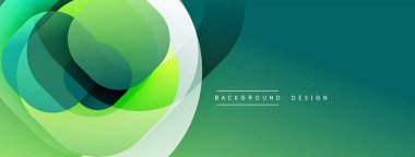Soyut yeşil tasarım. Üst üste binen daireler dinamik görsel efekt yaratır. Yumuşak eğim, modern estetik. Varolan basit metin ögeleri.