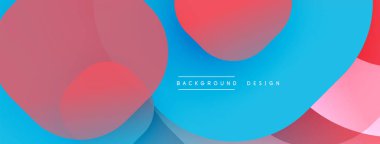 Soyut canlı tasarım üst üste binen daireler, mavi, kırmızı renkler. Modern estetik, pürüzsüz gradyanlar dinamik görsel efekt yaratır.