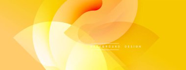 Parlak sarı soyut arka plan. Üstüste binen yarı saydam şekiller dinamik görsel efekt yaratır. Modern tasarım elemanları.