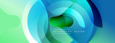 Soyut dairesel katmanlar, parlak mavi, yeşil gradyanlar. Modern tasarım öğesi, pürüzsüz geçişler, dinamik kompozisyon. Minimalist estetik.