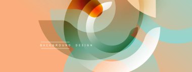 Soyut şekiller örtüşür, yumuşak renk değişimleri yaratır. Şeftali arkaplanı, deniz mavisi, turuncu ve kahverengi elementleri tamamlar. Minimalist tasarım.