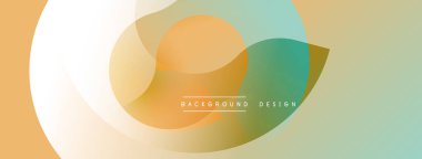 Soyut tasarım özellikleri üst üste binen daireler, yumuşak eğimler. Sıcak renkler, modern görsel efekt yaratan serin tonlarla harmanlanır..