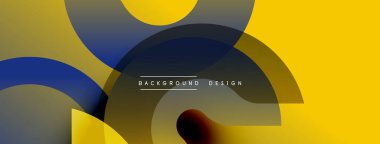 Soyut geometrik şekiller örtüşür, dinamik sarı ve mavi renkler yaratır. Minimalist tasarım metin arkaplanı, tasarım içerir. Modern estetik.