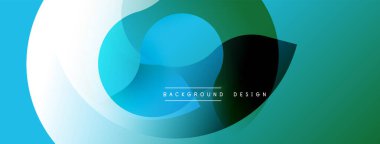 Soyut geometrik tasarım. Üst üste binen daireler dinamik görsel efekt yaratır. Teal, mavi, beyaz, yeşil renkler mevcut. Modern arkaplan dokusu.