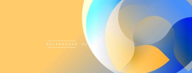 Soyut tasarım özellikleri üst üste binen daireler, gradyanlar. Sıcak sarı, havalı mavilerin aksine modern görsel efekt yaratır. Metin arkaplan tasarımı okur.