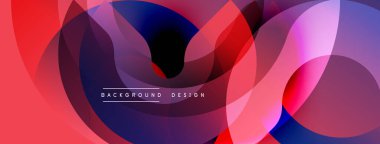 Soyut sıvı şekilleri üst üste binerek canlı kırmızı, mavi ve mor renkler yaratır. Arkaplan, pankart ve sunumlar için modern tasarım ögesi.