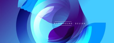 Soyut sıvı şekiller, canlı mavi mor renkler. Dairesel katmanlar dinamik görsel efekt yaratır. Arka planlar için modern tasarım ögesi.
