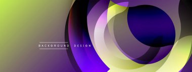 Soyut renkli tasarım. Üst üste binen daireler dinamik değişim etkisi yaratır. Çeşitli projeler için modern arkaplan.