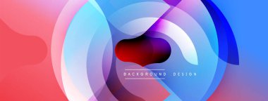 Soyut arkaplan özellikleri üst üste binen daireler, canlı renkler. Kırmızı, mavi gradyanlar dinamik görsel efekt yaratır. Modern tasarım ögesi.