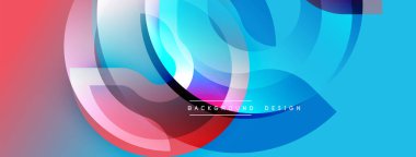 Soyut sıvı şekilleri örtüşür ve canlı renk değişimleri yaratır. Mavi, kırmızı, turkuaz baskın kompozisyon. Modern tasarım ögesi.