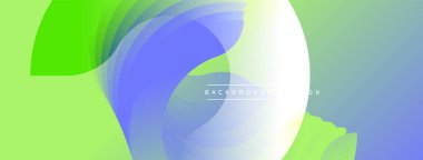 Soyut sıvı şekilleri örtüşür, canlı yeşil, mavi, beyaz gradyanlar yaratır. Arkaplan ve sunumlar için modern tasarım ögesi.