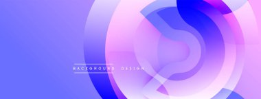 Soyut arkaplan özellikleri üst üste binen daireler, gradyanlar. Mor, mavi renkler modern görsel efektler yaratır. Minimalist tasarım.
