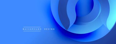 Soyut mavi arkaplan, katmanlı akışkan şekiller. Modern tasarım hareketi, derinliği, basitliği çağrıştırıyor. Gradyan görsel ilgi yaratır.