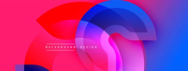 Soyut canlı katmanlar dinamik bileşim yaratır. Pembe, mavi, kırmızı renkler düzgün bir şekilde harmanlanır. Arka planlar için modern tasarım ögesi.