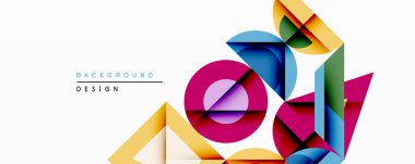 Soyut geometrik şekiller örtüşür, canlı renkli kompozisyon oluşturur. Modern tasarım, dinamik görsel efekt için gradyan, daire, üçgen ve dikdörtgen kullanır..