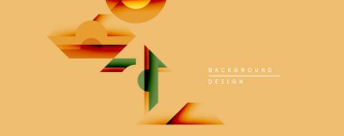 Soyut geometrik şekiller örtüşür, katmanlı etki yaratır. Sıcak renk paleti turuncu, kahverengi ve yeşil renklerle baskın gelir. Özgeçmiş ve sunumlar için uygun minimalist tasarım.