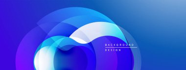 Soyut mavi tasarım. Üst üste binen daireler dinamik akış yaratıyor, modern estetik. Dereceli gölgeler derinlik ve görsel ilgi sunar.