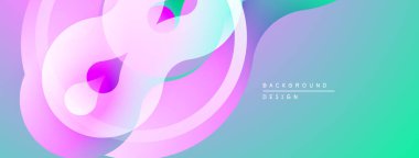 Soyut sıvı şekiller, canlı renklerin karışımı. Pembe, turkuaz gradyanlar modern arkaplan tasarımı yaratır. Yumuşak gölgeler derinlik ekler.