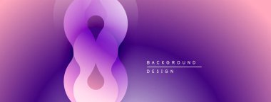 Soyut mor tasarım, üst üste binen şekiller. Gradyan arka plan yumuşak görsel efekt yaratır. Minimalist tarz, modern estetik.