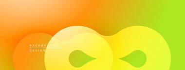 Soyut eğim arkaplanı. Pürüzsüz şekiller örtüşüyor, canlı sarı, turuncu, yeşil renkler oluşturuyor. Modern tasarım ögesi.