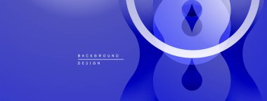 Soyut mavi tasarım, üst üste binen daireler, kıvrımlı çizgiler. Minimalist stil dijital projeler için modern arkaplan oluşturur.