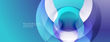 Soyut daireler örtüşüyor, parlak mavi ve mor renkler yaratıyor. Arka planlar ve sunumlar için modern tasarım öğesi. Yumuşak geçişler görünür.