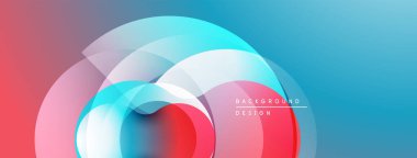 Soyut tasarım üst üste binen dairesel katmanlar içerir. Renkler kırmızıdan maviye karışır, dinamik görsel efekt yaratır.