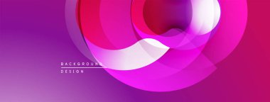 Soyut tasarım, üst üste binen daireler, canlı mor renkler, pürüzsüz eğimler. Modern estetik, minimalist kompozisyon.