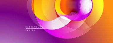 Soyut canlı katmanlar dinamik bileşim yaratır. Mor, turuncu, sarı renkler düzgün bir şekilde harmanlanır. Arka planlar için modern tasarım ögesi.