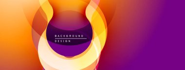 Soyut tasarım canlı turuncu, sarı, mor renkler içerir. Dairesel katmanlar dinamik görsel efekt yaratır. Modern arkaplan ögesi.