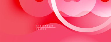 Soyut kırmızı arkaplan. Üst üste binen şekiller dinamik görsel efekt yaratır. Yumuşak eğimler, modern tasarım elementleri mevcut.