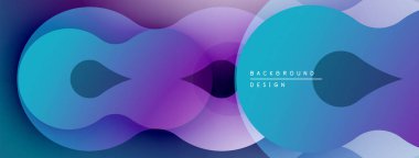 Soyut şekiller örtüşüyor, canlı gradyanlar yaratıyor. Mor, mavi renkler tasarımda baskın. Modern estetik, pürüzsüz geçişler sunar.