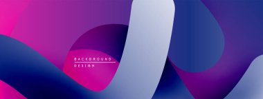 Soyut gradyanlar çakışıyor, dinamik görsel akış yaratıyor. Mor, mavi renkler kompozisyona hakim. Modern tasarım ögesi.