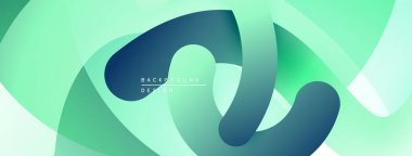 Soyut akışkan şekiller, yeşil renkler baskın. Modern tasarım, pürüzsüz eğimler derinlik yaratır, minimalist estetik. Arkaplan dokusu görünür.