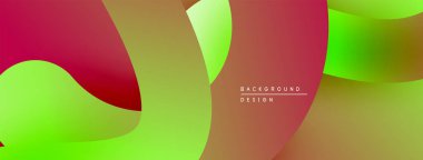 Soyut sıvı şekilleri örtüşür, canlı gradyanlar yaratır. Renkler yeşilden kırmızıya, turuncu renkler mevcut. Modern tasarım ögesi.