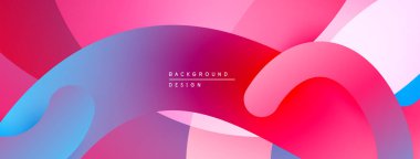 Soyut sıvı şekilleri canlı pembeler, maviler, morlar harmanlar. Modern tasarım dinamik görsel deneyim yaratır. Düzen eğimleri kompozisyona hakim.