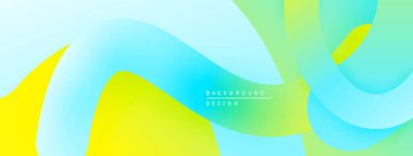 Soyut sıvı şekiller, canlı renklerin karışımı. Açık mavi, sarı, yeşil dinamik bileşim oluşturur. Modern tasarım ögesi.