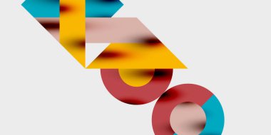 Soyut geometrik şekiller çakışıyor ve renkli görsel kompozisyon oluşturuyor. Yumuşak eğimler, derinlik ve modern tasarım önerir..