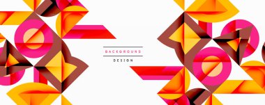 Soyut geometrik şekiller canlı bir zemin oluşturur. Turuncu, pembe, kahverengi tonlar tasarımda baskın. Modern estetik, temiz çizgiler sunar.