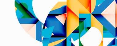 Soyut geometrik bileşim. Parlak renkler kesişiyor, dinamik görsel deneyim yaratıyor. Şekiller çakışıyor, karmaşık desenler oluşturuyor.