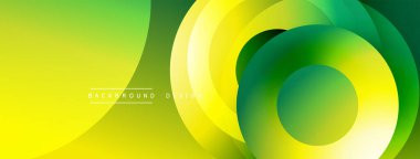 Soyut sarı, yeşil katmanlar dinamik bir zemin oluşturur. Yumuşak eğimler, dairesel şekiller hareketi, modern tasarım estetiğini akla getiriyor..