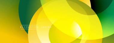 Soyut sarı, yeşil gradyanlar. Üst üste binen daireler dinamik görsel doku yaratır. Arkaplan ve afişler için modern tasarım ögesi.